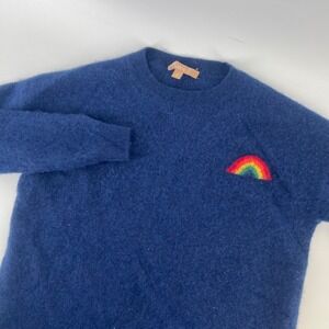Kier + J‎ Womens Navy Blue 100% Cashmere Rainbow Patch Crew Neck Sweater Size S